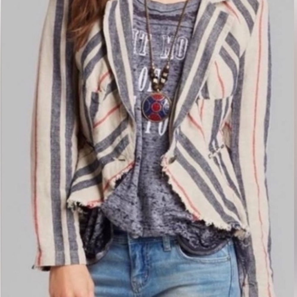 Free People Rumble Striped Linen Blazer Jacket